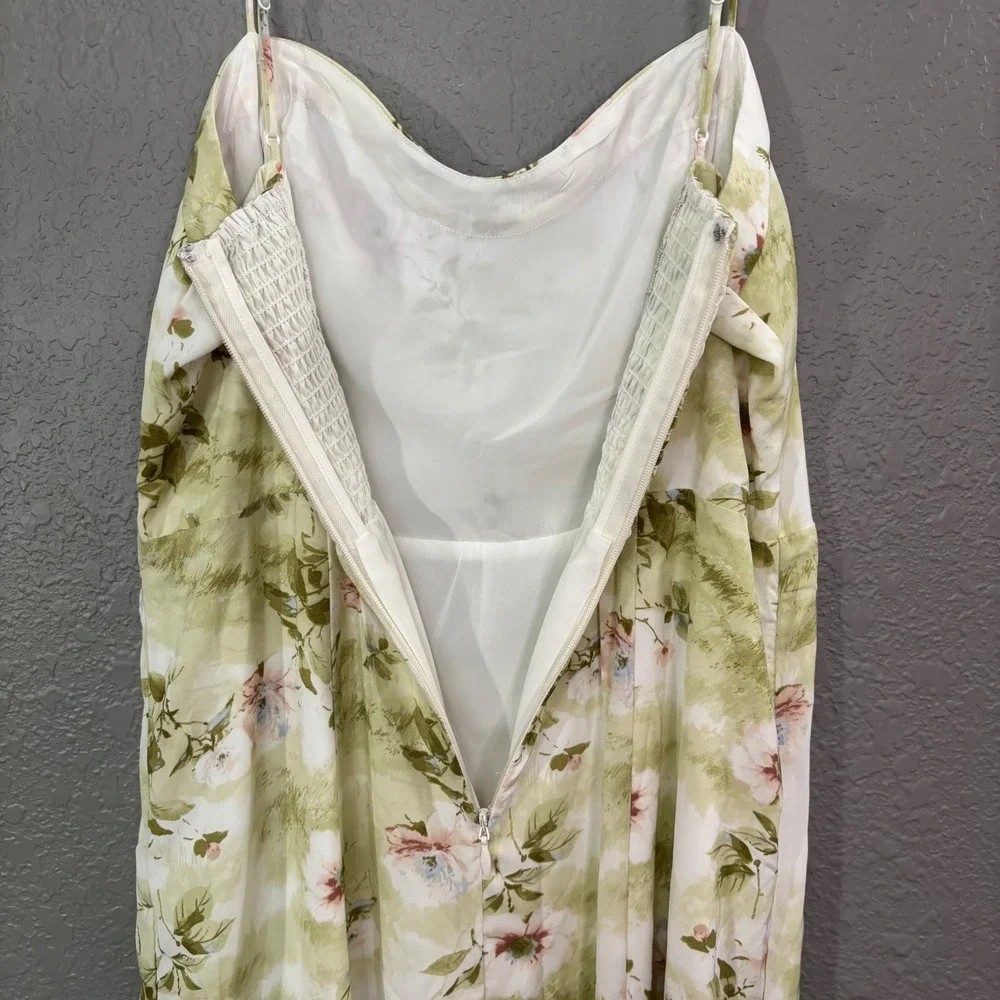 Abercrombie & Fitch Floral Slip Midi Dress Women's Lg Green White Cowl Neck NWT